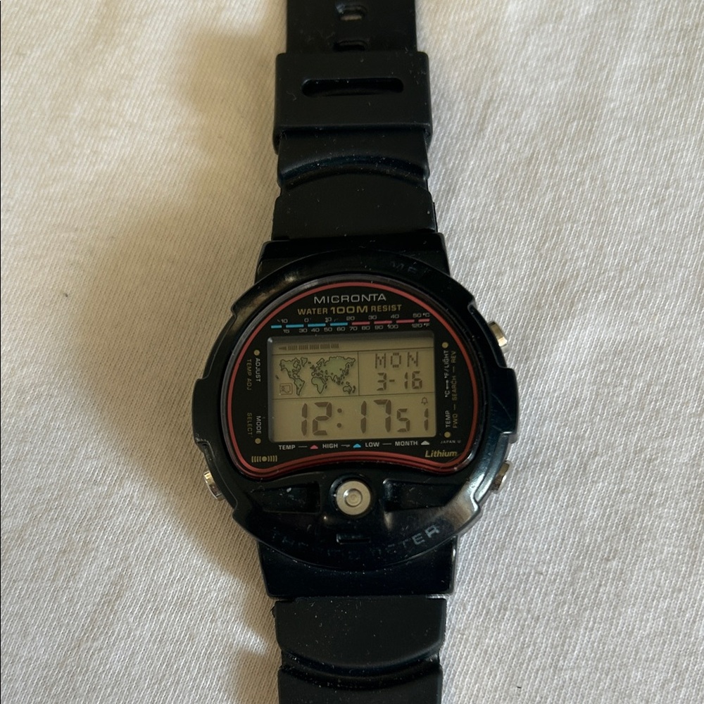 MICRONTA vintage rear watch with world time loc and temperature sensor